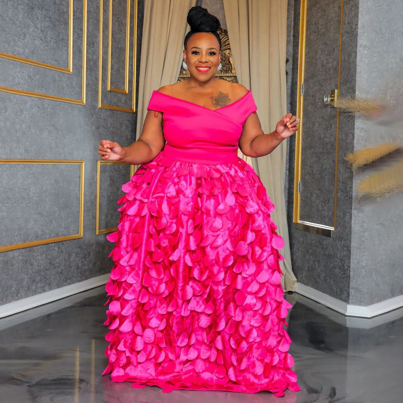 Plus Size High-Waist Slimming Evening Dress for Banquets – Elegant & Sophisticated
