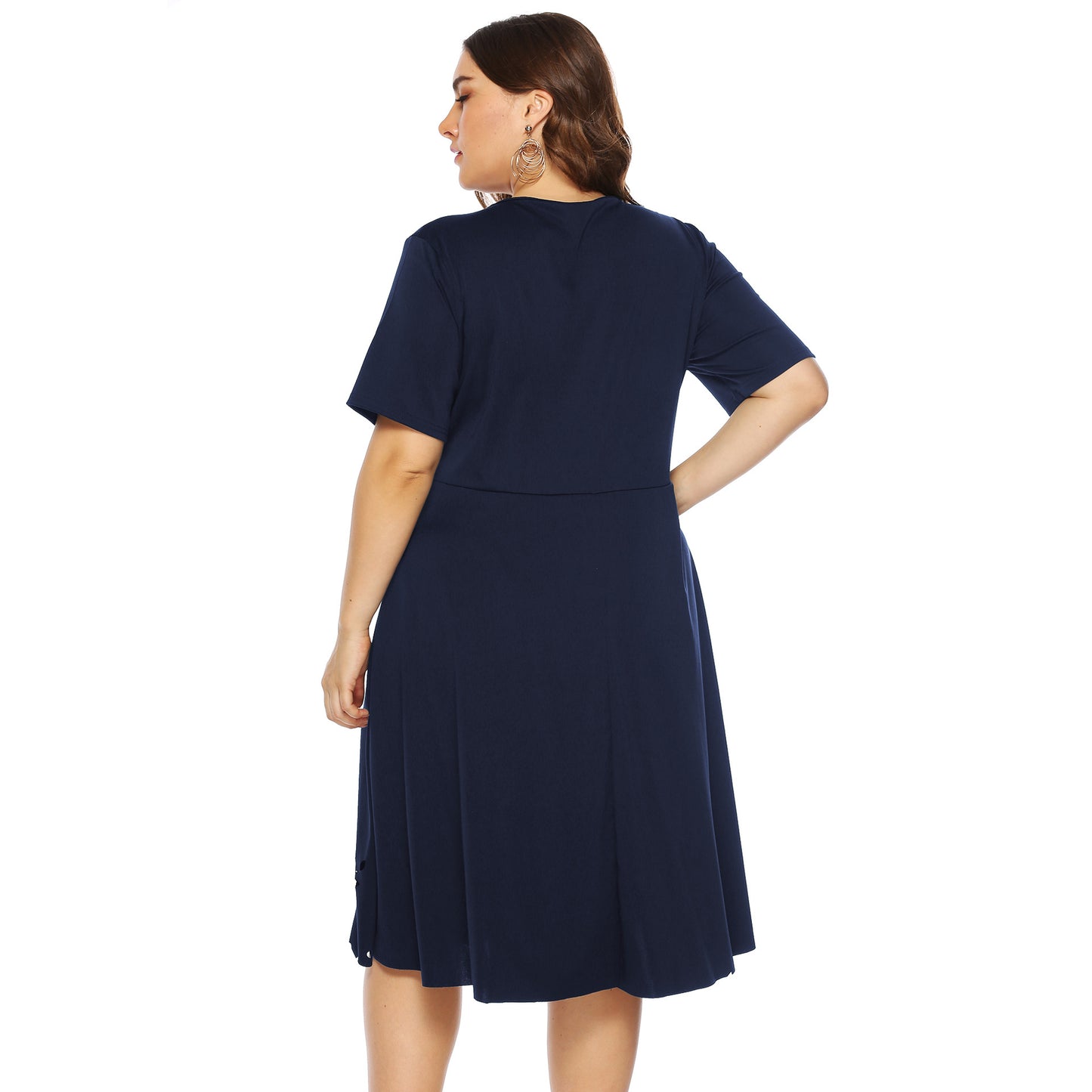 Plus Size Women's Burnout Hollow Out Waist-Cinching Short Sleeve Dress with Flared Skirt