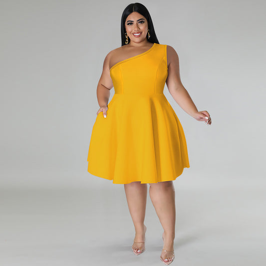 Plus Size Multi-Color Sleeveless Flared Hem Formal Dress for Women-yellow